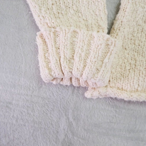 Sundance Womens Sweater L Ivory Knit Turtleneck Crocheted Sleeves Cabin Stretch - Picture 4 of 11